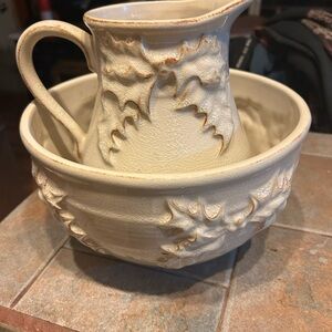 Boyds Home Collection Elegant Cream Ceramic Pitcher and Bowl Set